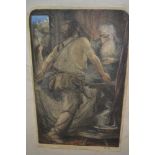 Robert Anning Bell ?, monogrammed watercolour and ink, Biblical scene, unframed, 15ins x 9ins