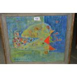 Russian School mixed media painting, abstract study, indistinctly signed, 13.5ins x 15.5ins