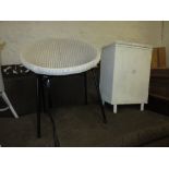 Lloyd Loom white painted wicker work chair on metal base and a similar white painted linen basket
