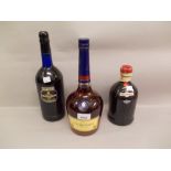 One bottle, Courvoisier VS cognac, a bottle of Drambuie and two bottles of sherry