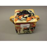 Modern Moorcroft two handled cube form jar and cover decorated with toadstools, No. 199 of 200,