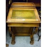 19th Century walnut Davenport having hinged leather inset writing surface and side panelled door