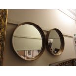 Pair of mid 20th Century Danish circular wooden framed wall mirrors Generally in good condition