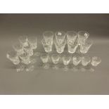 Group of Waterford Lismore pattern drinking glasses comprising: eight wine glasses, six port glasses