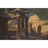 17th / 18th Century Continental school, oil on canvas, classical ruins in a landscape, unsigned,