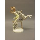 Hutschenreuther, Art Deco figure of a young girl with a Borzoi, modelled by Carl Tutter, bearing