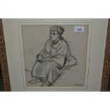 John Melville signed charcoal drawing, portrait of a seated lady, together with a folder of unframed
