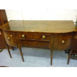 Regency mahogany semi bow fronted sideboard with two central drawers flanked by two further deep