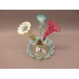 19th Century opalescent glass three stem epergne