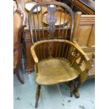 19th Century yew wood, elm and beech splat and stick back Windsor armchair on turned supports with