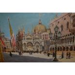 Maud Hall Neale, oil on canvas, St. Mark's Square, Venice with various figures and flags, in a