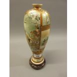 Good quality Satsuma baluster form vase painted with geishas and landscapes, three character mark to