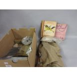 Box containing a quantity of miscellaneous sewing related items including: buttons, a floral