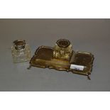 20th Century Sheffield silver inkstand with silver mounted glass inkwell, together with another