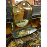 Black chinoiserie lacquer shield shaped swing frame toilet mirror Dressing table mirror foot is