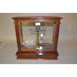 Early 20th Century mahogany cased scientific balance scale by Percival Mann, London, with drawer and