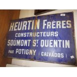 French enamel advertising sign ' Heurtin Freres Calvados ' by Reynaud, Paris