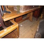 Reproduction oak refectory style dining table (with damages) together with a set of four 1930's