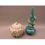 Pottery vase relief moulded with a dragon (at fault), together with a Japanese porcelain pot and