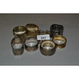 Eight various silver napkin rings