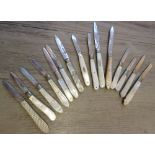 Group of fifteen various mainly 19th Century small mother of pearl handled and silver bladed fruit