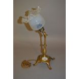 Early 20th Century adjustable brass table lamp having Vaseline glass shade Shade in good