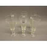 Set of six early 19th Century pedestal drinking flutes with faceted bowls, baluster stems and