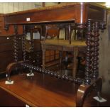 Victorian rectangular mahogany centre table, raised on twin barley twist end supports with stretcher