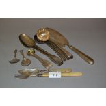 Pair of 19th Century silver tablespoons, four silver ladles, pair of condiment spoons, two caddy