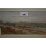 Sophy S. Warren, watercolour, ' Windsor Castle from the Datchet Road ', signed with monogram, 5.5ins