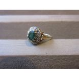 9ct Yellow gold emerald and diamond chip set ring