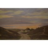 Oil on canvas, coastal landscape with thatched cottages, signed Sorensen