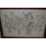 Early 20th Century pencil sketch, group of figures, indistinctly signed, dated 1916, 9.5ins x 13.