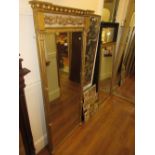 Large Regency rectangular gilt framed pier mirror, the ball pattern cornice above a relief work