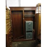 Large reproduction mahogany open bookcase (lacking shelves)