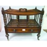 George IV mahogany four division Canterbury with single drawer having knob handles raised on