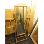 20th Century pine framed cheval mirror with turned supports