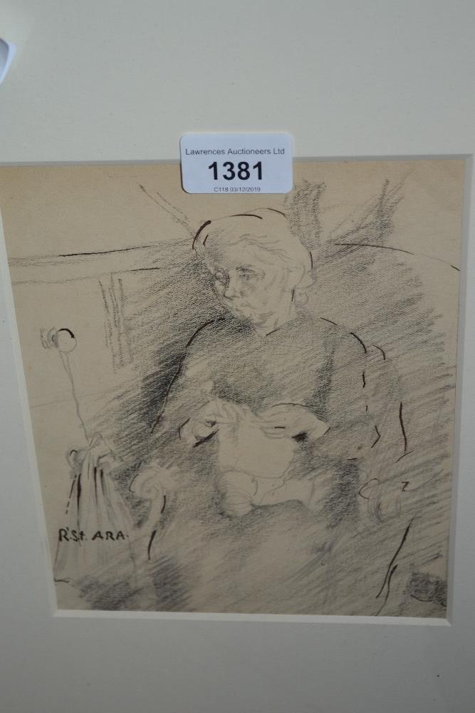 Pencil drawing highlighted with ink, portrait of a seated lady, indistinctly monogrammed, 8ins x 6.
