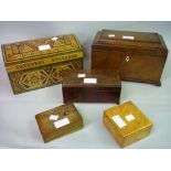 George III mahogany sarcophagus shaped three division tea caddy with integral secret drawer on