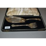 Georgian silver fish slice together with an associated silver serving fork with Kings pattern