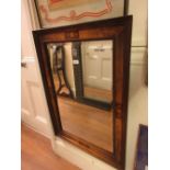 Reproduction marquetry inlaid rectangular wall mirror, small oak oval two tier work table and a