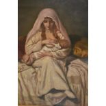 Attributed to Neville Lytton, oil on card, ' Maternity ', 41ins x 29ins, housed in a painted frame