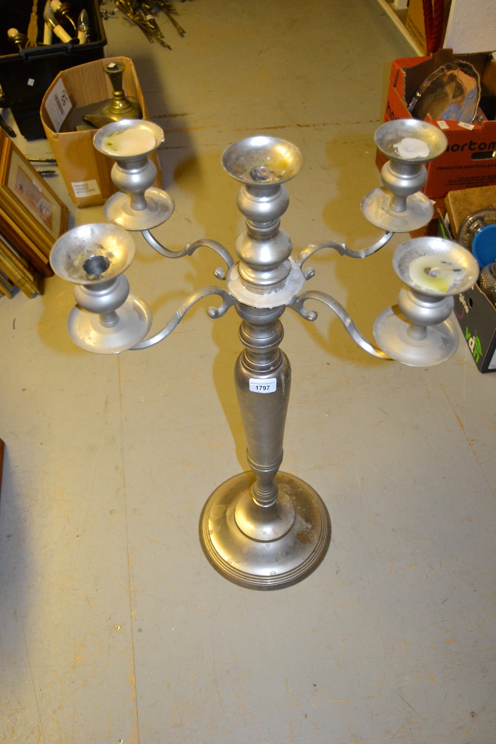 Modern polished metal five branch candelabra