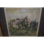 Bernard Gantner, signed proof lithograph, French farmhouse and trees, together with an etching, view