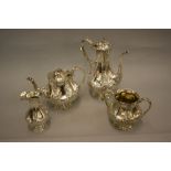 Good quality Victorian silver four piece tea and coffee service with floral embossed and engraved