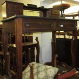 19th Century line inlaid desk having galleried mirrored back with drawers above a red writing