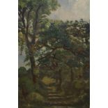Ronald Ossory Dunlop R A, oil on canvas, rural tree lined track, signed, 23ins x 15ins, gilt framed