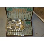 Cased set of twelve silver plated fish knives and forks and miscellaneous other plated cutlery