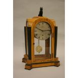 David Linley Furniture, satinwood and ebony mounted dome shaped mantel clock with brown patinated