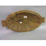 Art Deco oval carved oak two handled fruit basket